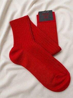 Red Brand WomensRibbed Shine Crew Socks - Bright Red